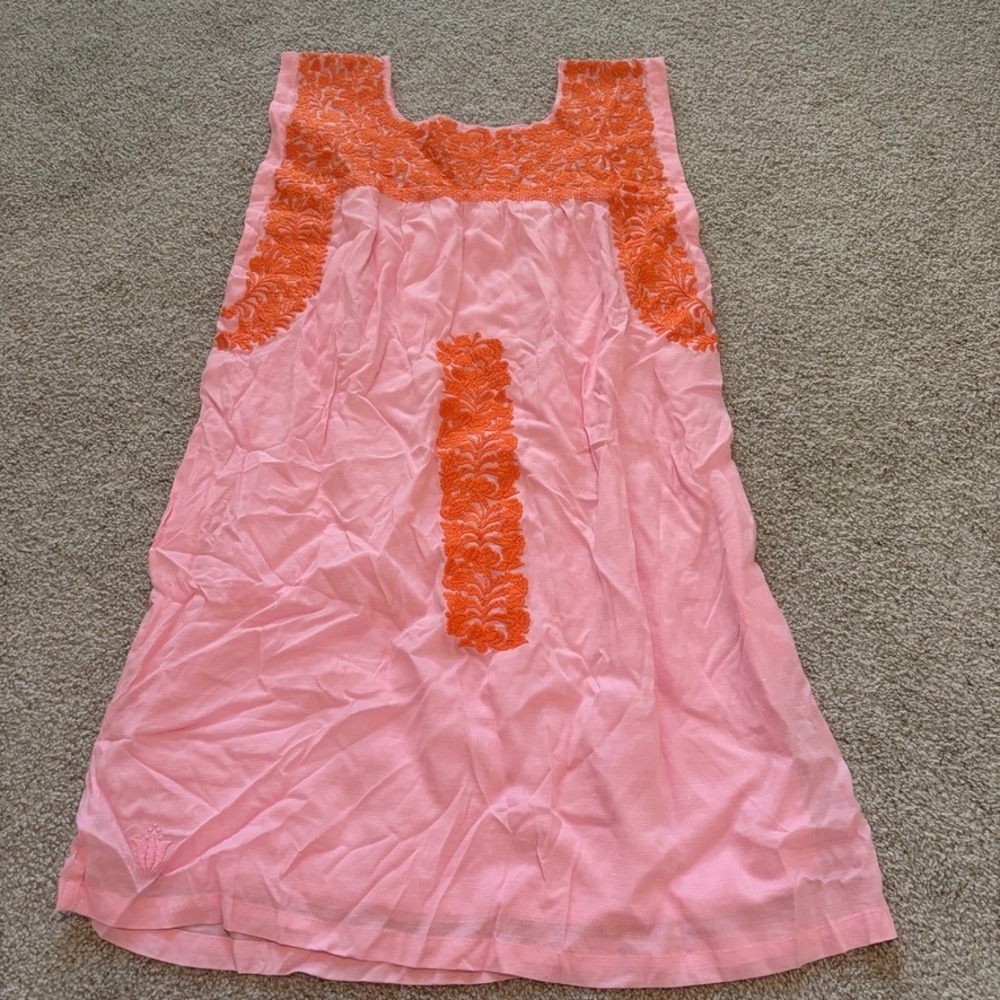 J. Marie Rae Dress Womens S Pink Orange Embroidered Linen Blend Vacation Resort